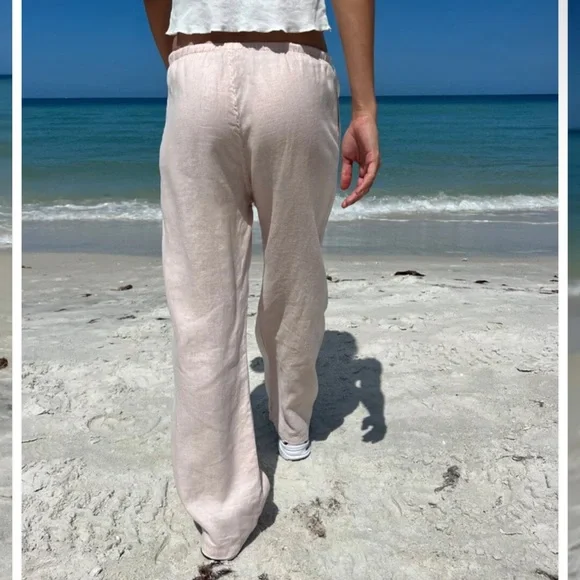 NWOT Small Brandy Melville Anastasia Pink Linen Drawstring Pants! - Picture 4 of 15